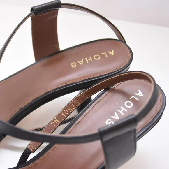 ALOHAS Asymmetrical Black Leather Heeled Open Toe Square Toe Sandal Shoes 40 US9 - Picture 9 of 16